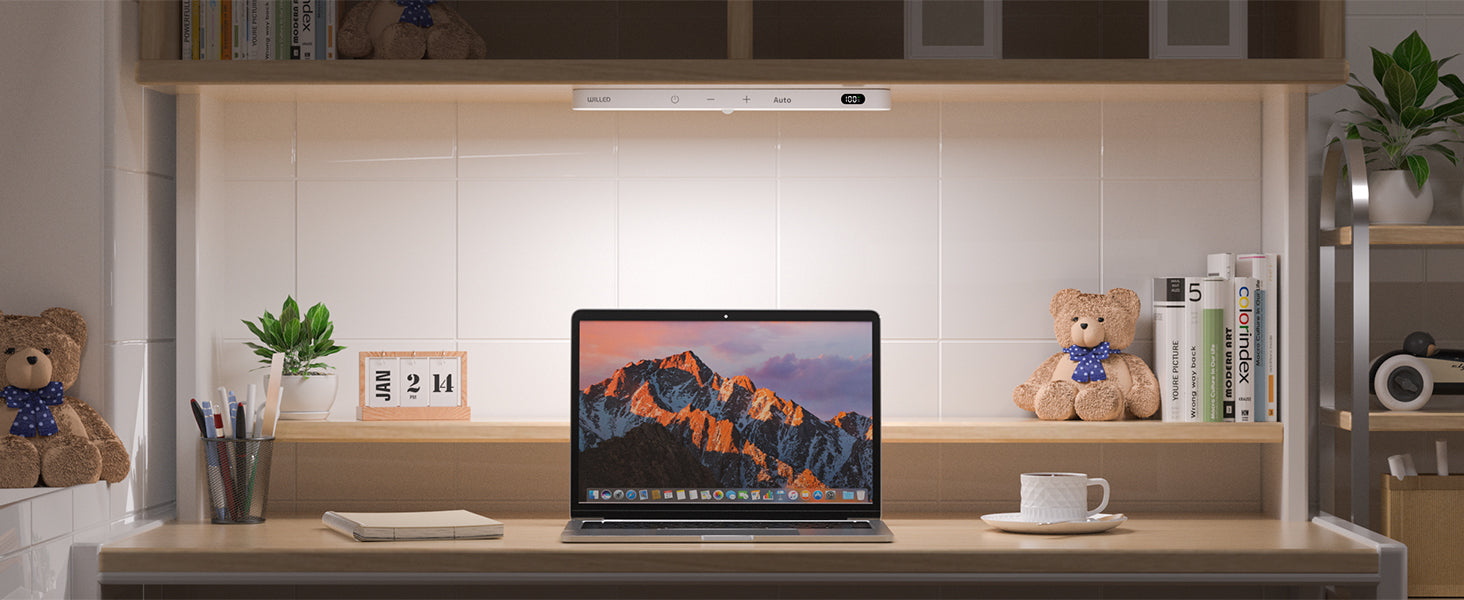 WILLED  Motion Sensor Cabinet Light Battery Display 60 LED Touch Light Bar Wireless Rechargeable Battery Night Light