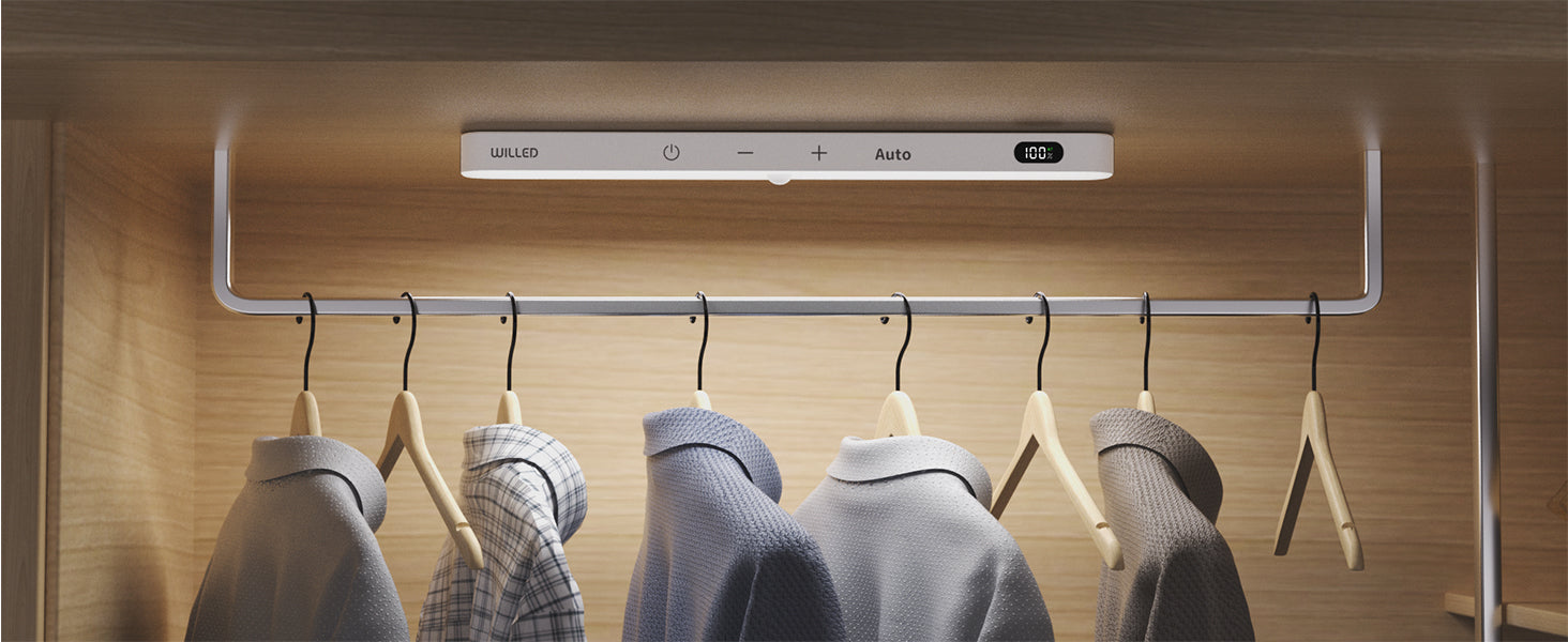 WILLED  Motion Sensor Cabinet Light Battery Display 60 LED Touch Light Bar Wireless Rechargeable Battery Night Light