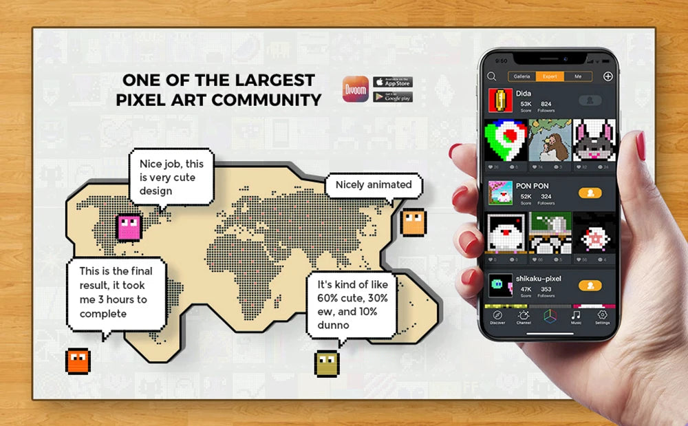 Divoom Ditoo-Pro Retro Pixel Art Bluetooth Portable Speaker Alarm Clock DIY LED Display Board, Cute Gift Home Light Decoration