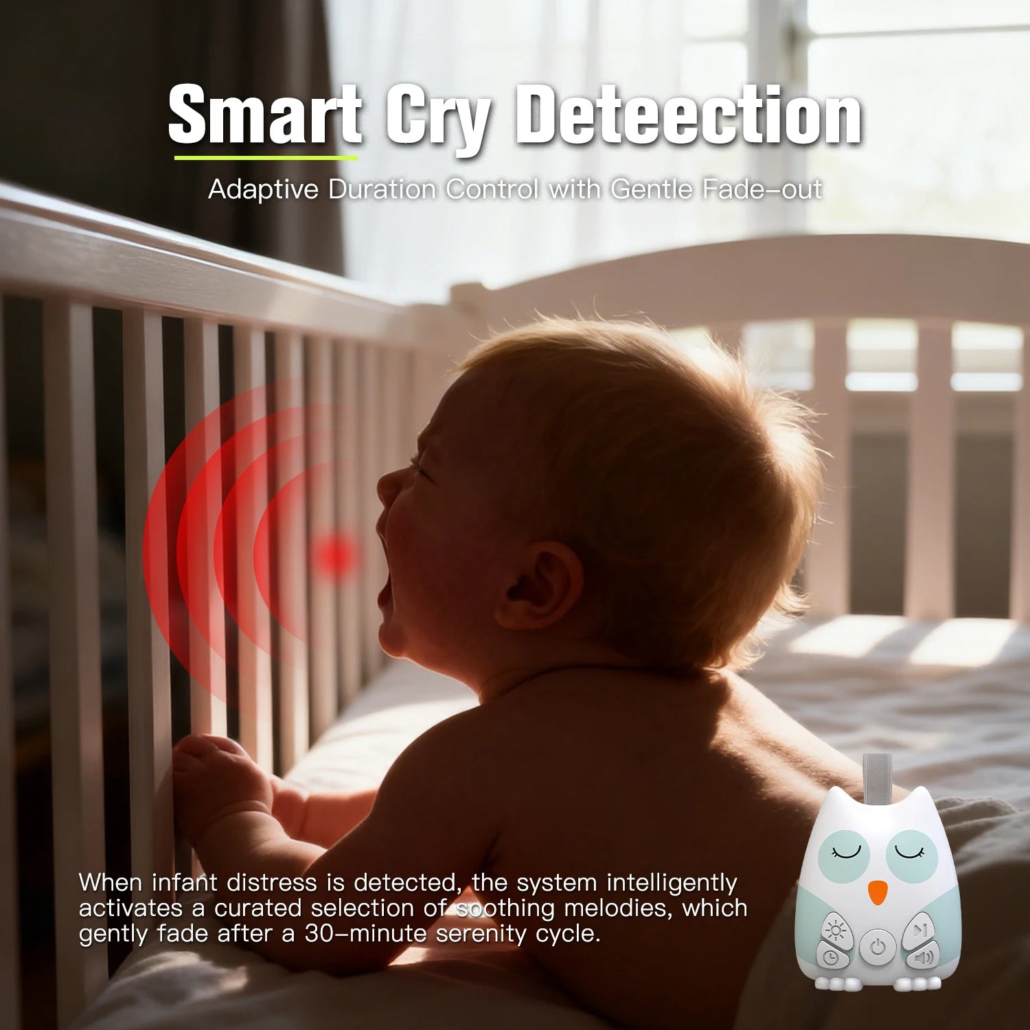 Portable White Noise Sound Machine for Baby 30 Soothing Sounds Crying Sensor for Infants with Night Light Timer Rechargeable