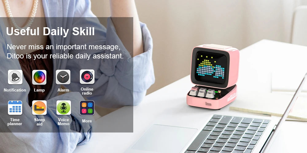 Divoom Ditoo-Pro Retro Pixel Art Bluetooth Portable Speaker Alarm Clock DIY LED Display Board, Cute Gift Home Light Decoration