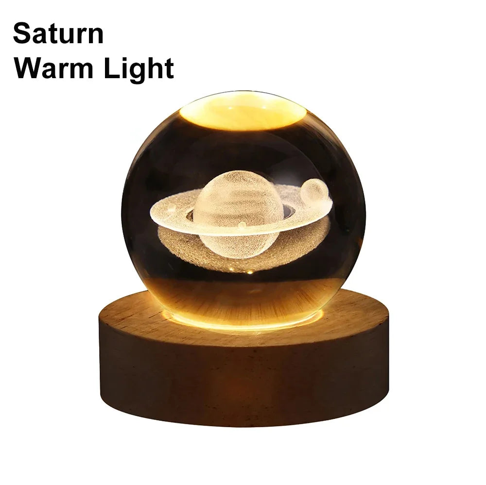 6cm Bedside RGB Lamp Solar Theme Cosmos Series Crystal Ball Night Lights Milky Way Moon Small Ornaments for Desk Creative Gift