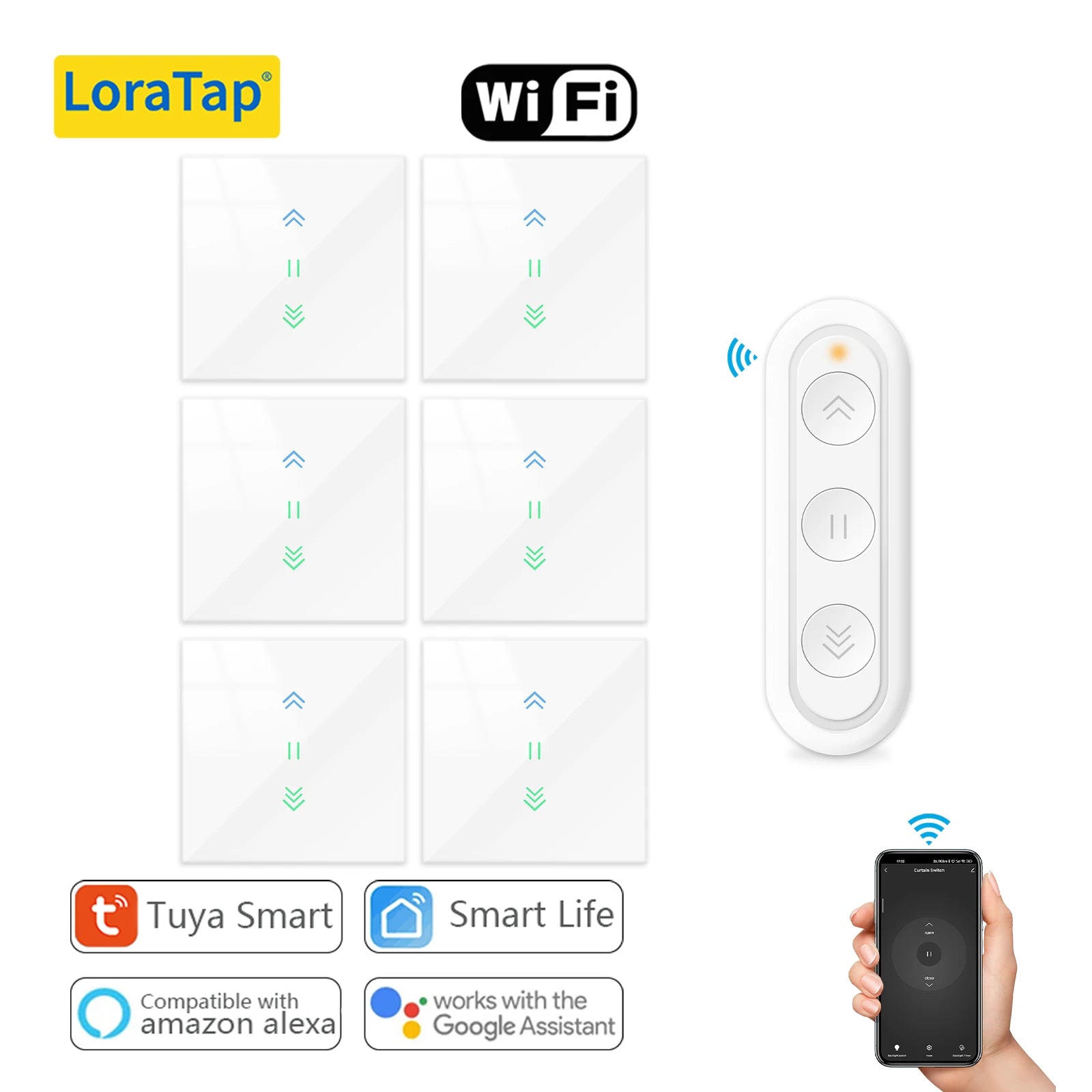 LoraTap Curtain Roller Shutter WiFi Blinds Switch Backlight Tubular Motor Tuya Smart Life App Google Home Alexa Echo