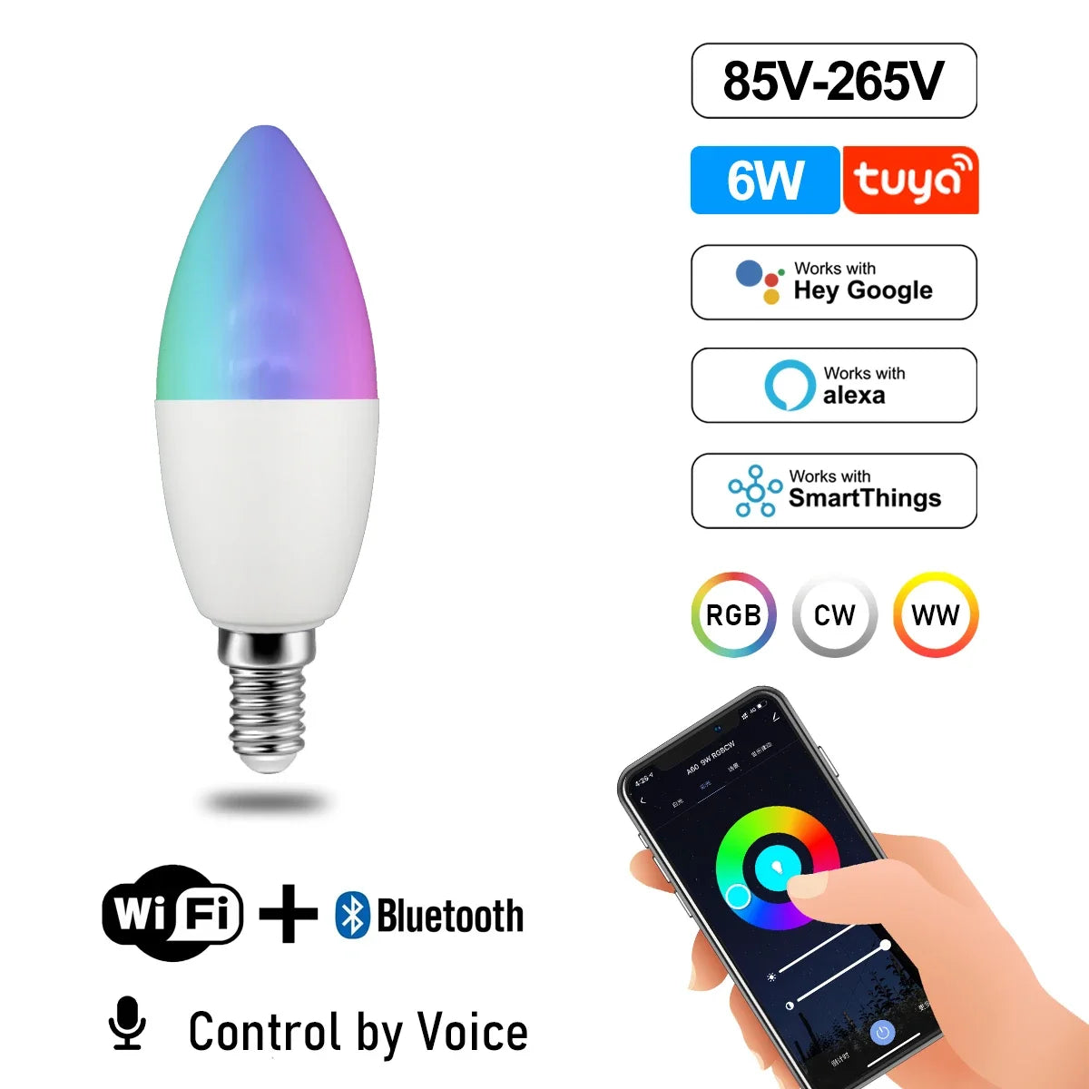 Dimmable Tuya Rgb Smart Bulb Gu10 C37 A60 T37 E14 E27 B22 Light Wifi Led Magic Lamp AC85V-265V Work With Alexa Google Home