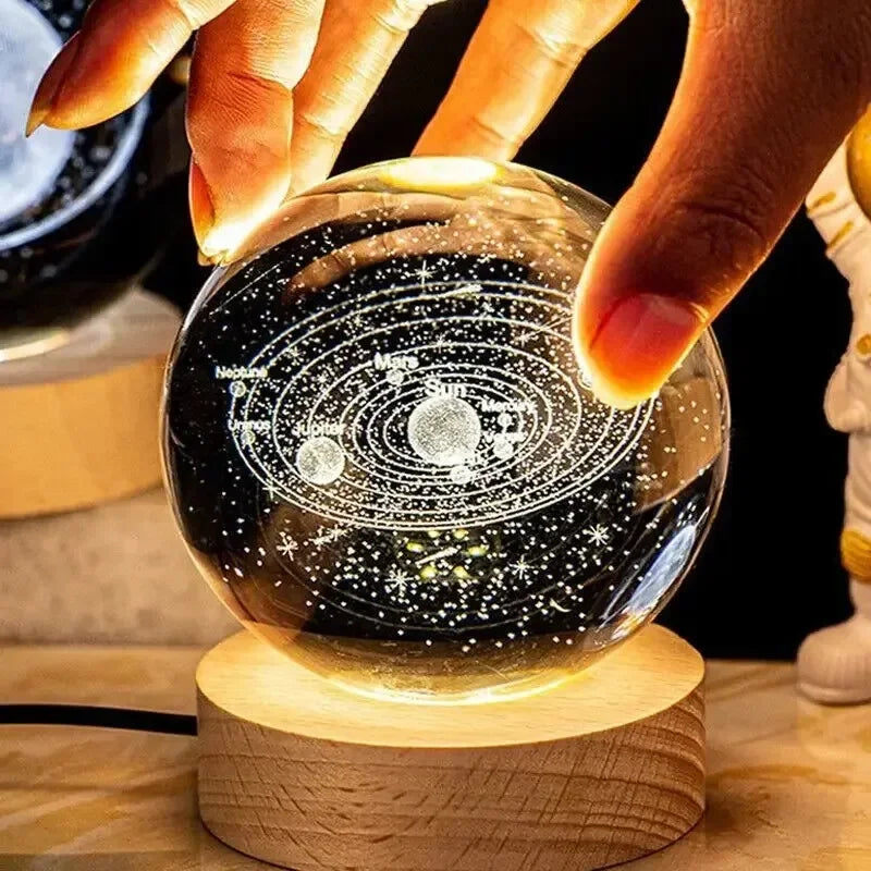 6cm Bedside RGB Lamp Solar Theme Cosmos Series Crystal Ball Night Lights Milky Way Moon Small Ornaments for Desk Creative Gift