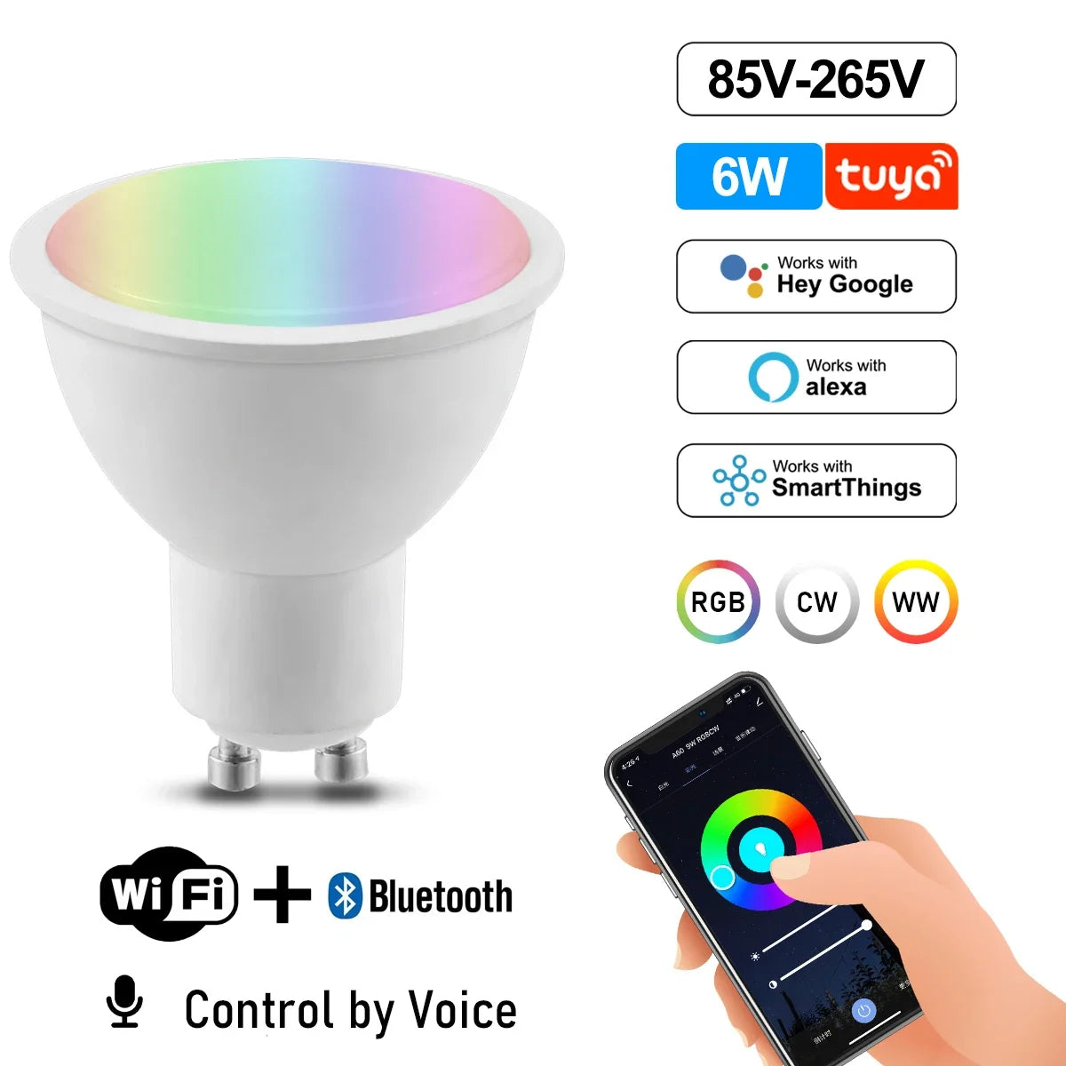 Dimmable Tuya Rgb Smart Bulb Gu10 C37 A60 T37 E14 E27 B22 Light Wifi Led Magic Lamp AC85V-265V Work With Alexa Google Home