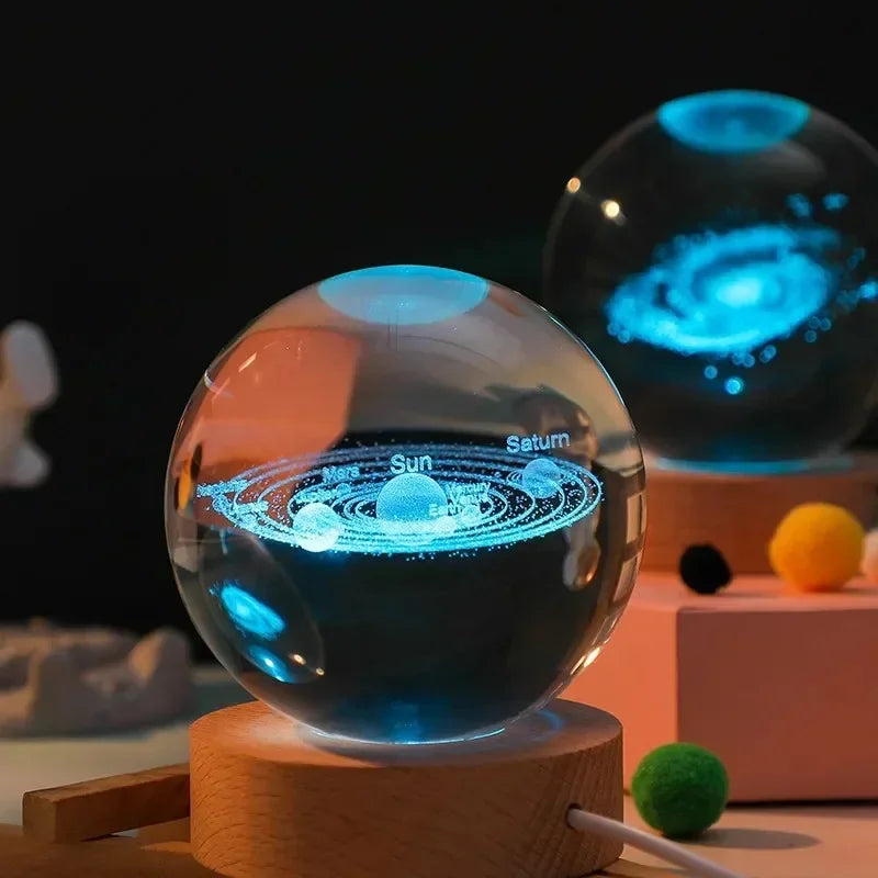 6cm Bedside RGB Lamp Solar Theme Cosmos Series Crystal Ball Night Lights Milky Way Moon Small Ornaments for Desk Creative Gift