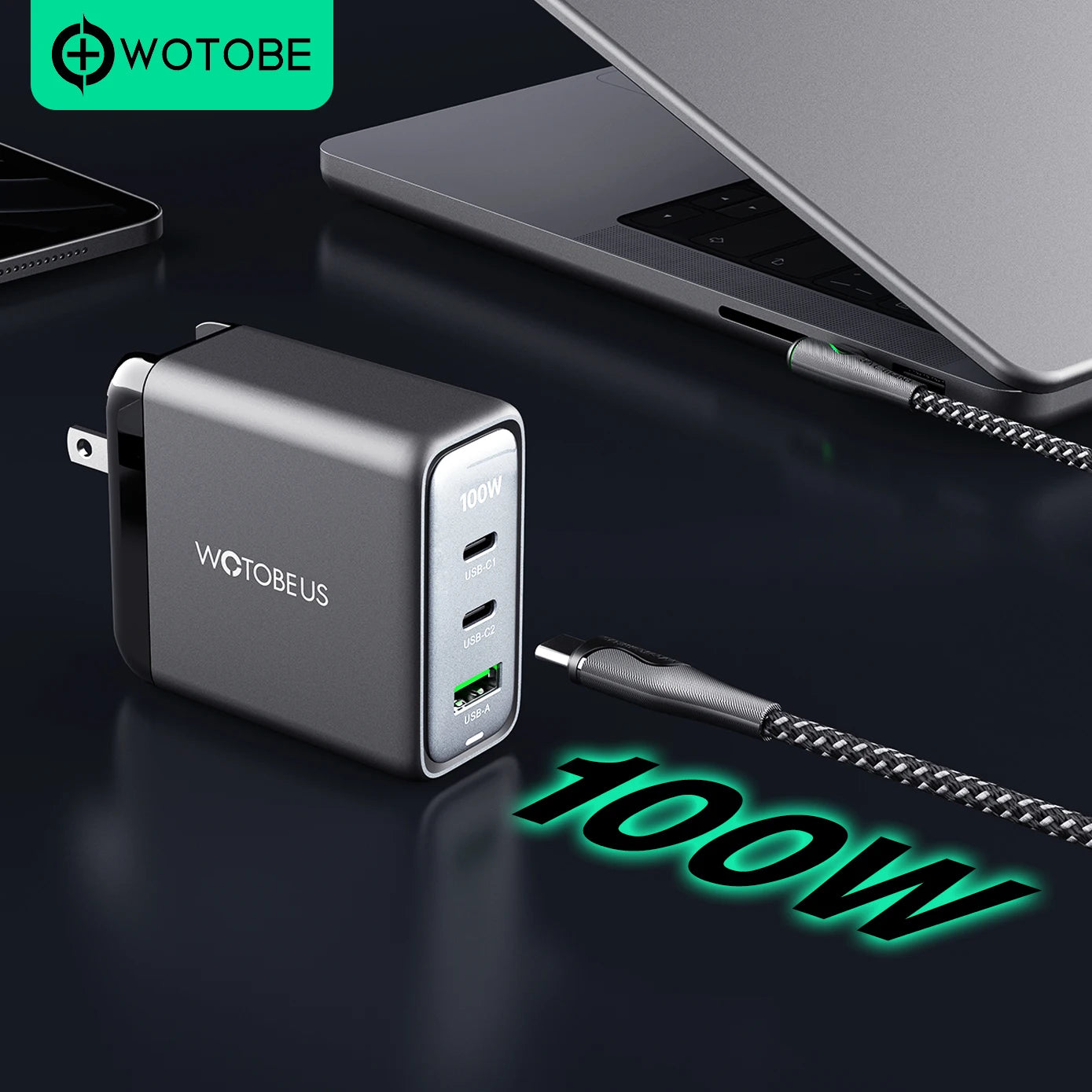 100W GaN USB Wall Charger 3-Port Power Meter Fast Charging Station PD100W 45W 18W QC3 for MacBook,iPhone 17,iPad,Tablet