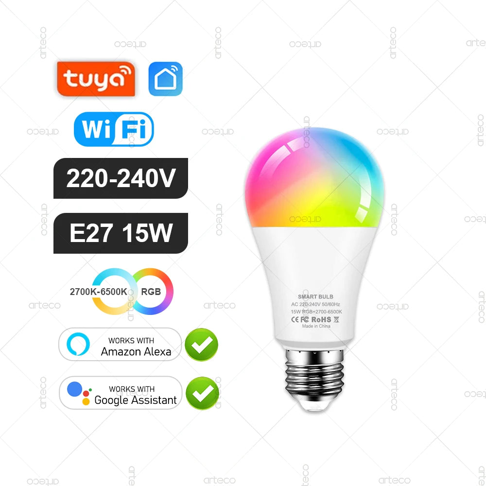 Tuya E27 GU10 E14 Bulb WiFi Zigbee Bluetooth,Dimmable Smart LED Lamp 2700-6500K RGBCW,LED Light Bulb Work With Alexa Google Home