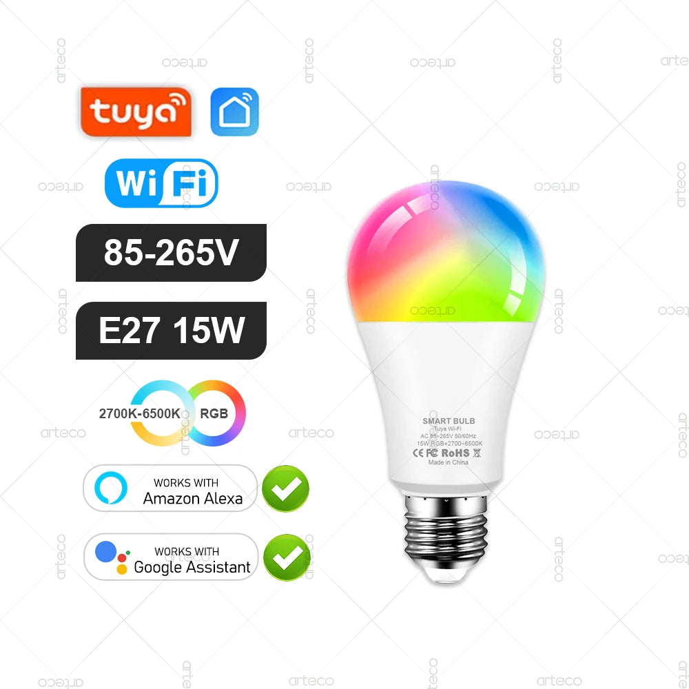 Tuya E27 GU10 E14 Bulb WiFi Zigbee Bluetooth,Dimmable Smart LED Lamp 2700-6500K RGBCW,LED Light Bulb Work With Alexa Google Home