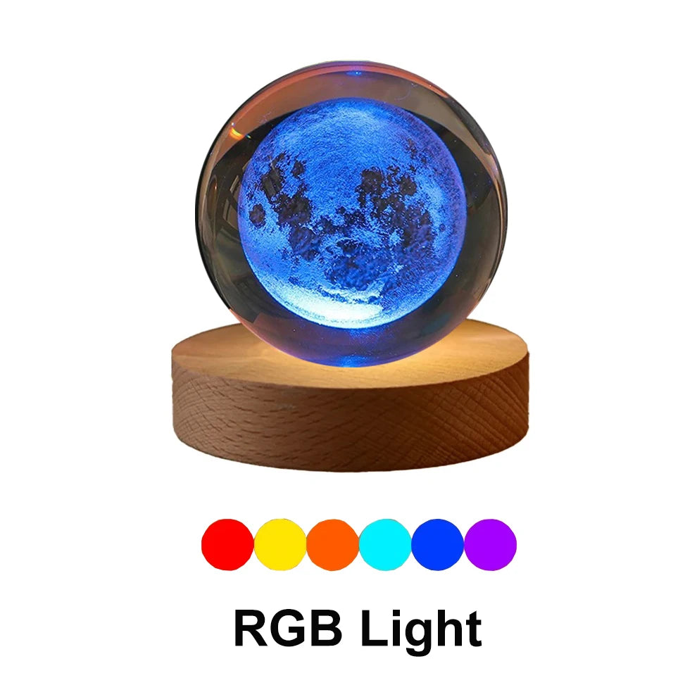 6cm Bedside RGB Lamp Solar Theme Cosmos Series Crystal Ball Night Lights Milky Way Moon Small Ornaments for Desk Creative Gift