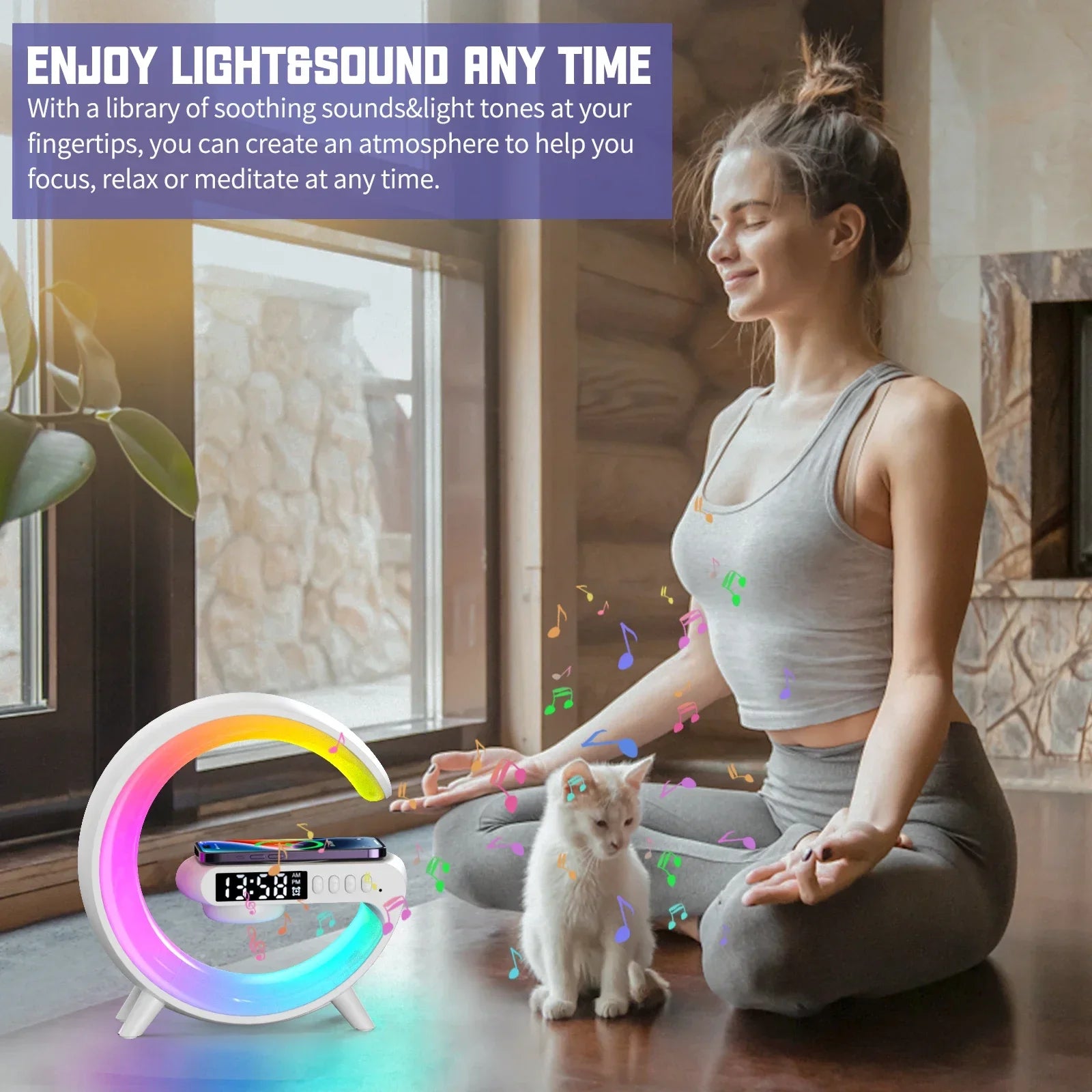 Original Wireless Charger Pad Bluetooth Speaker RGB Night Wake Up Light Handsfree Call Fast Charging Station For iPhone Samsung