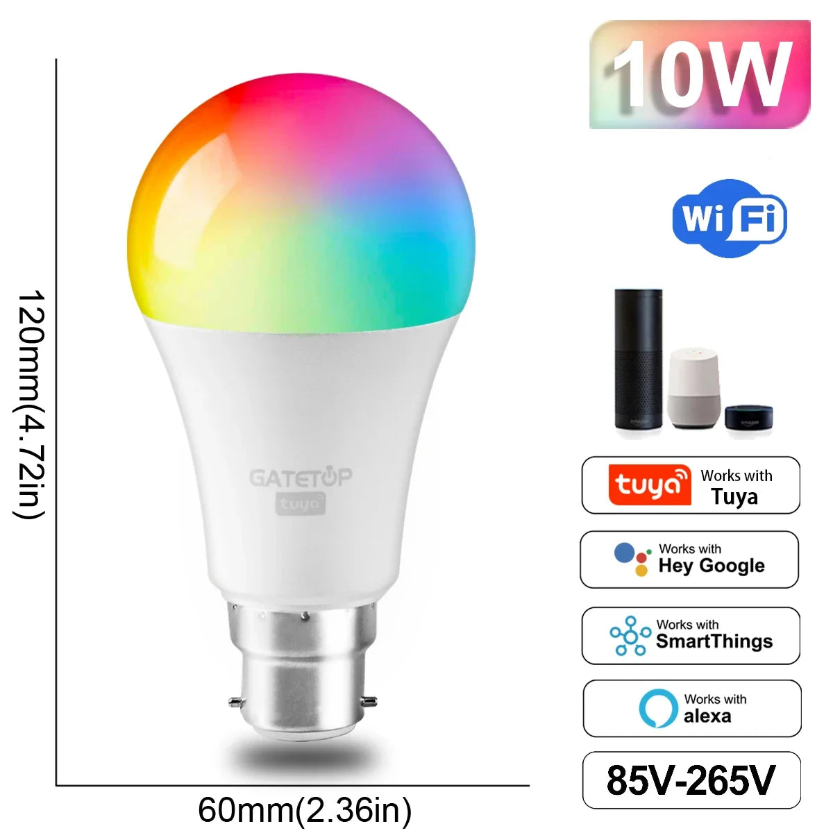 Dimmable Tuya Rgb Smart Bulb Gu10 C37 A60 T37 E14 E27 B22 Light Wifi Led Magic Lamp AC85V-265V Work With Alexa Google Home