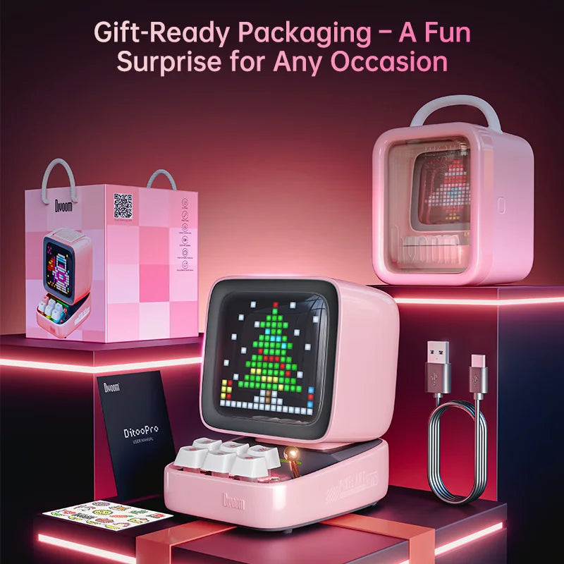 Divoom Ditoo-Pro Retro Pixel Art Bluetooth Portable Speaker Alarm Clock DIY LED Display Board, Cute Gift Home Light Decoration