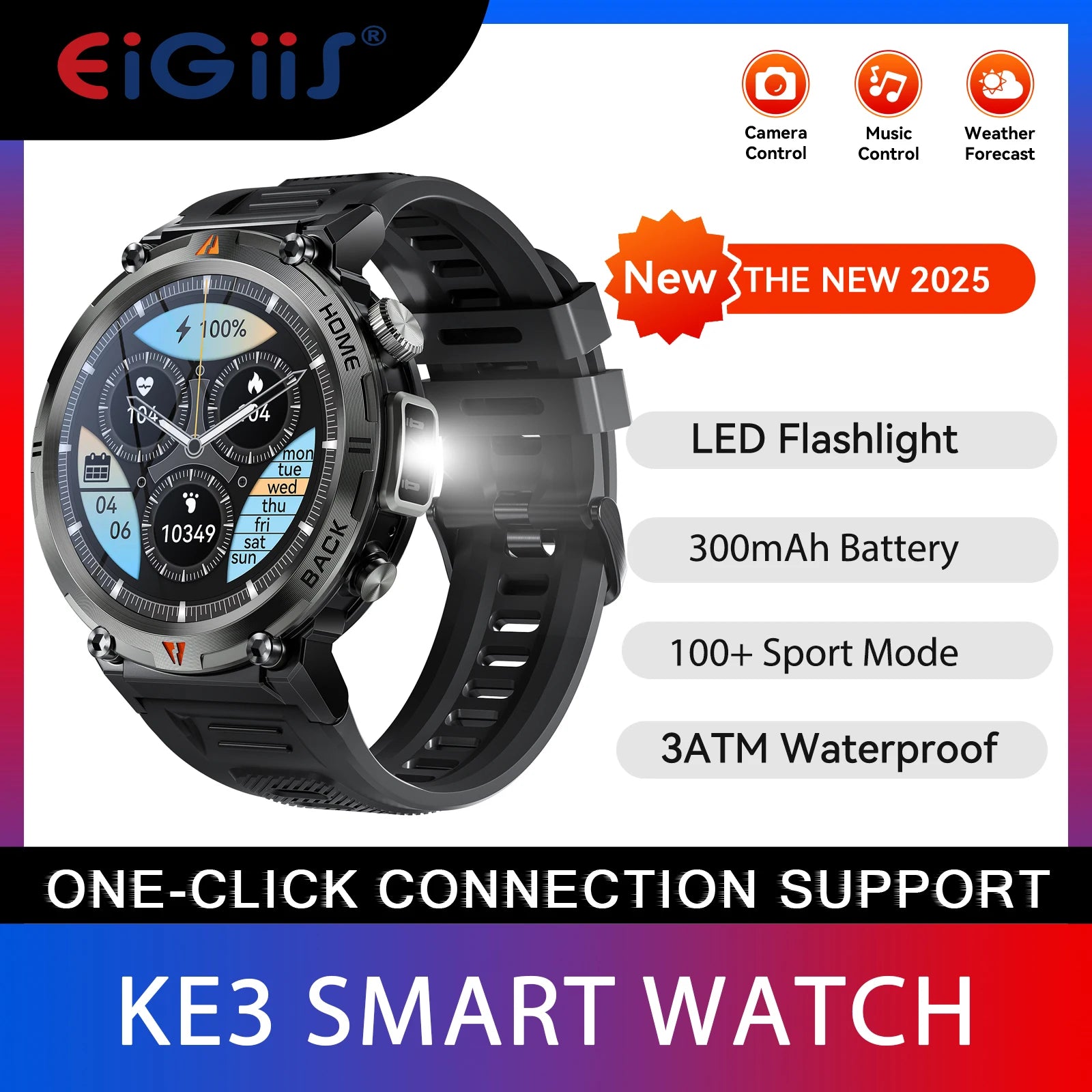EIGIIS KE3 Original Smart Watch for Men 1.45 Inches HD Sports Fitness Tracker Watch with Heart Rate Blood Pressure Sleep Monitor