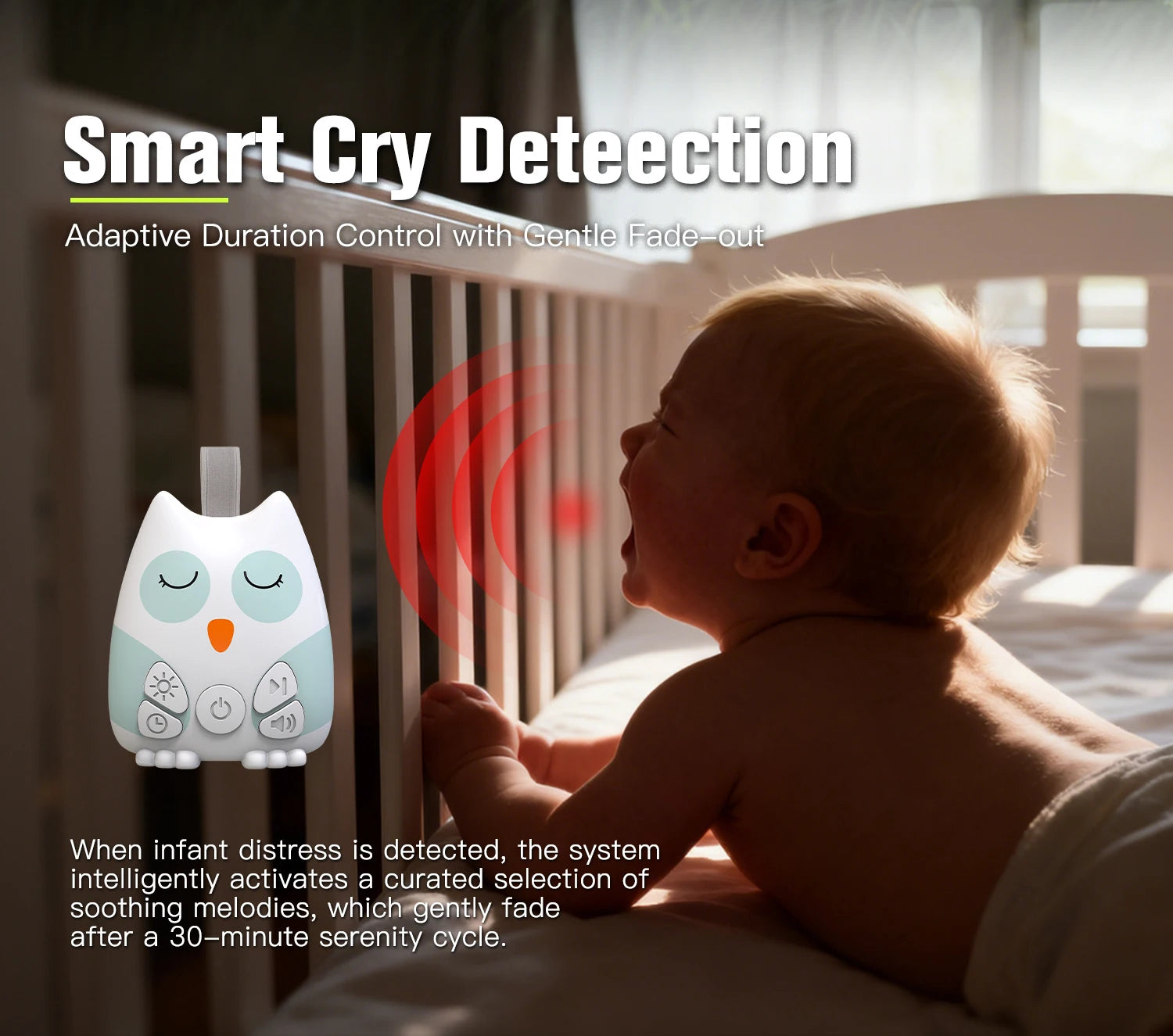 Portable White Noise Sound Machine for Baby 30 Soothing Sounds Crying Sensor for Infants with Night Light Timer Rechargeable