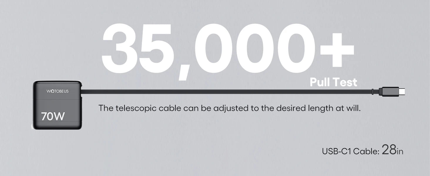 70W GaN USB-C Charger With Retractable Cable Power Adapter 65W PPS 45W Fast Charging for iPhone 17 Galaxy MacBook iPad