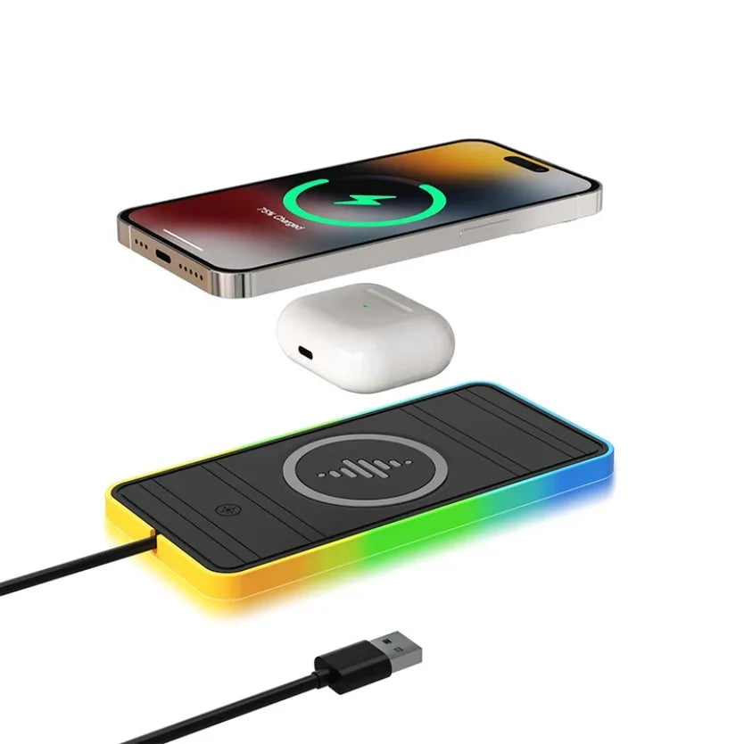 Car 100W Wireless Charger Pad ON/OFF RGB Anti Slip Base Phone Holder for iPhone 16-12 Samsung Xiaomi AirPods Pro 2 Fast Charging