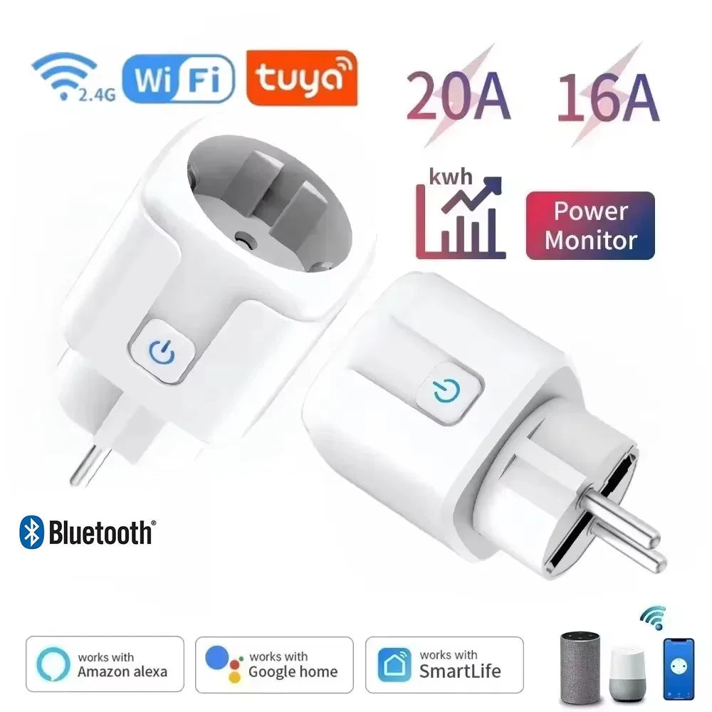 1PCS Zigbee 3.0 WiFi Smart Plug EU Socket Timer Adaptor Outlet 16A/20A Power Monitor APP Voice Control Tuya Alexa Google Alice