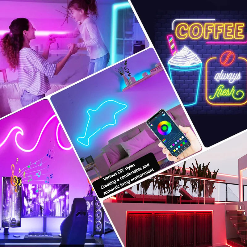 USB RGB Neon LED Strip 1M 2M 3M 5M WiFi 5V RGB Strip Work With Tuya App/Smart Life/Alexa for Game Home Neon Decor Lighting