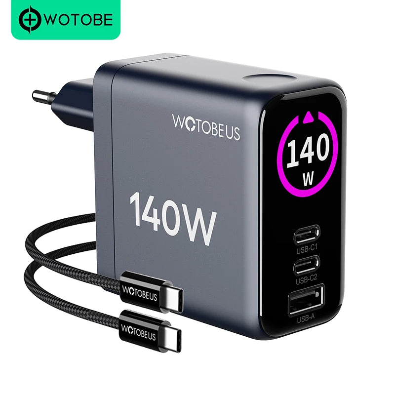 140W GaN USB-C Wall Charger 3-Port Power Meter,PD3.1 140W PD100W PPS 65W 45W QC5 for MacBook Pro iPhone 17 16 Galaxy S25