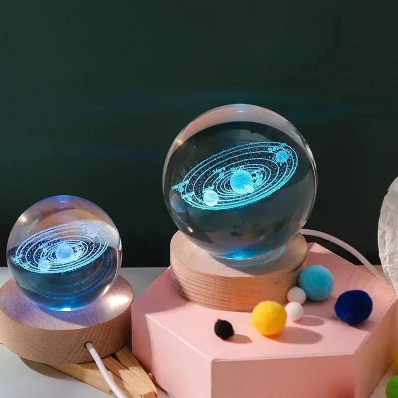 6cm Bedside RGB Lamp Solar Theme Cosmos Series Crystal Ball Night Lights Milky Way Moon Small Ornaments for Desk Creative Gift