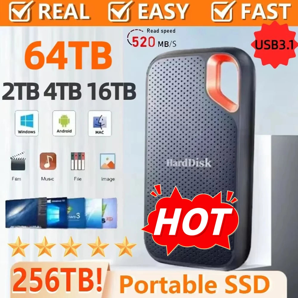 High Speed Portable SSD 256TB External Solid State Drive 1TB 2TB External Hard Drive 4TB External Hard Disk For Laptop Mac Phone