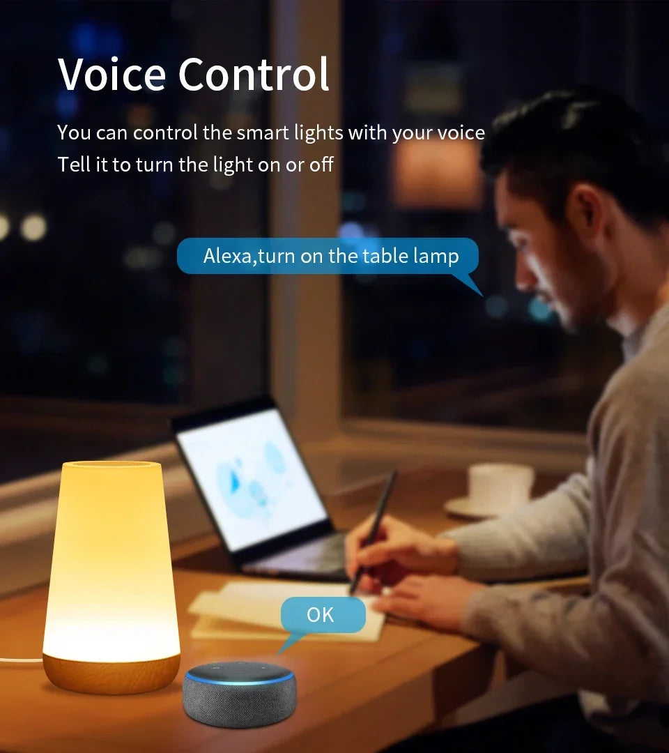 Tuya Wifi LED Smart Night Lights Dimmable Touch Table Lamp RGB Table Bedside Lamp Voice APP Control Google Home Alexa Smartlife