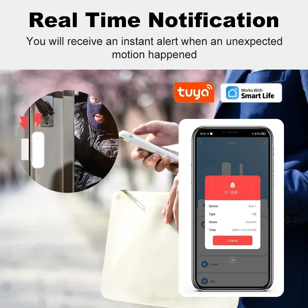 Tuya Zigbee Smart Door Sensor Window Door Open Closed Detectors Smart Home Security Alarm System Voice Control Via Alexa Google