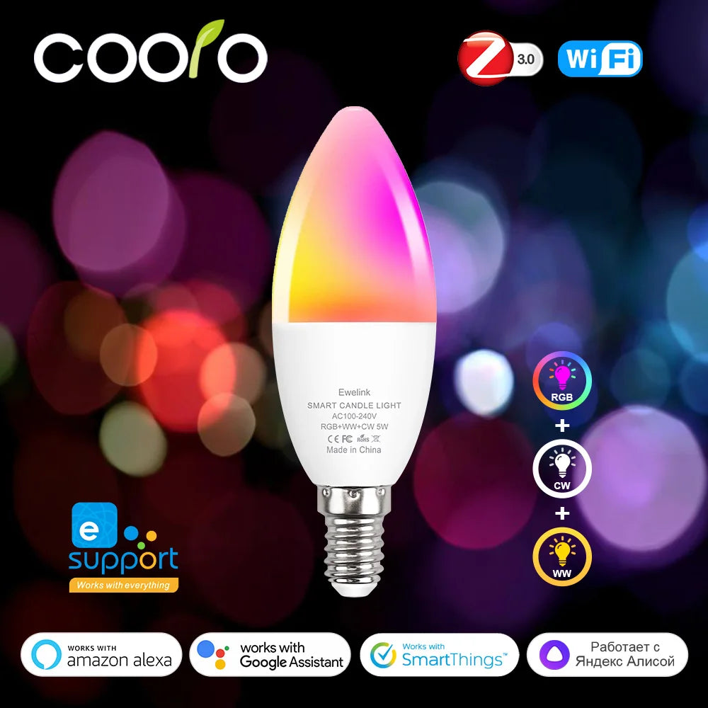 Ewelink E14 Smart Wifi Led Light Bulb Zigbee RGBCW Candle Lamp Works With Alexa Amazon Google Home Yandex Alice Smartthings
