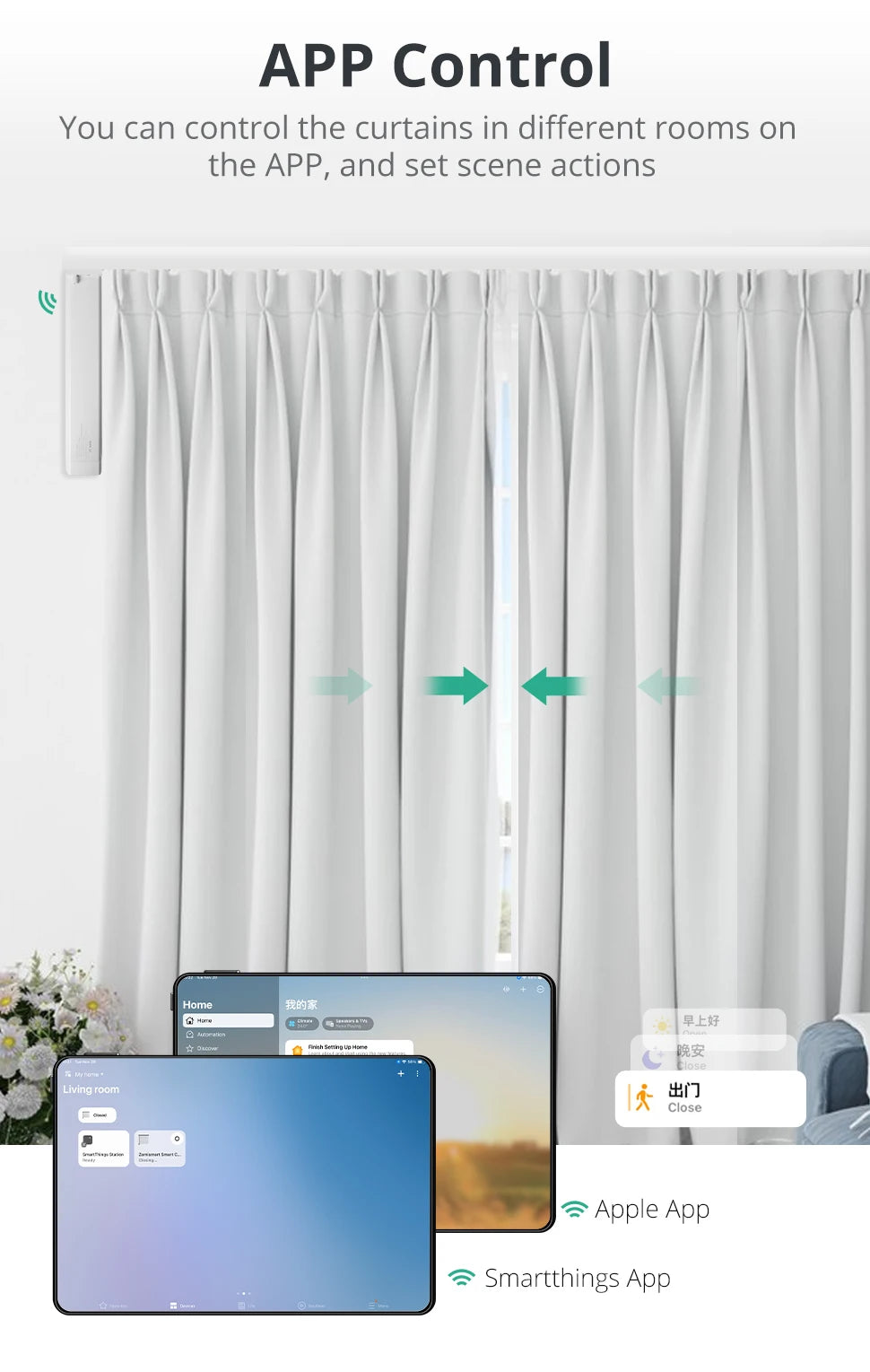 Zemismart Matter Over Thread Smart Curtain Motor Google Home App Samrtthings App Control Automatic Curtain System