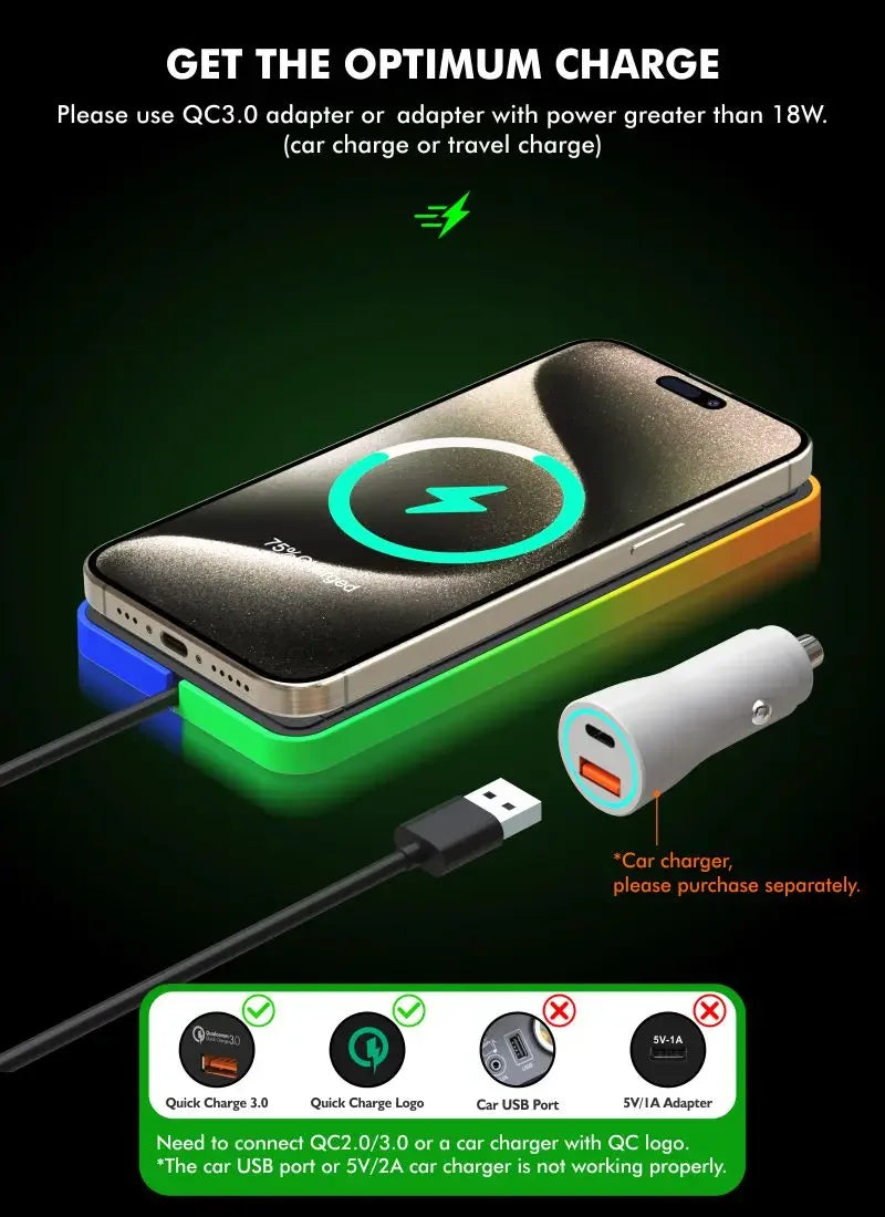 30W Magnetic Car Wireless Charger Pad RGB Light Non-Slip Car Charger for iPhone 17 16 Samsung Xiaomi Airprods Fast Charging