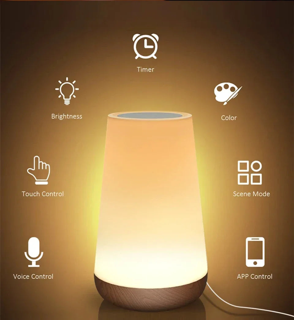 Tuya Wifi LED Smart Night Lights Dimmable Touch Table Lamp RGB Table Bedside Lamp Voice APP Control Google Home Alexa Smartlife