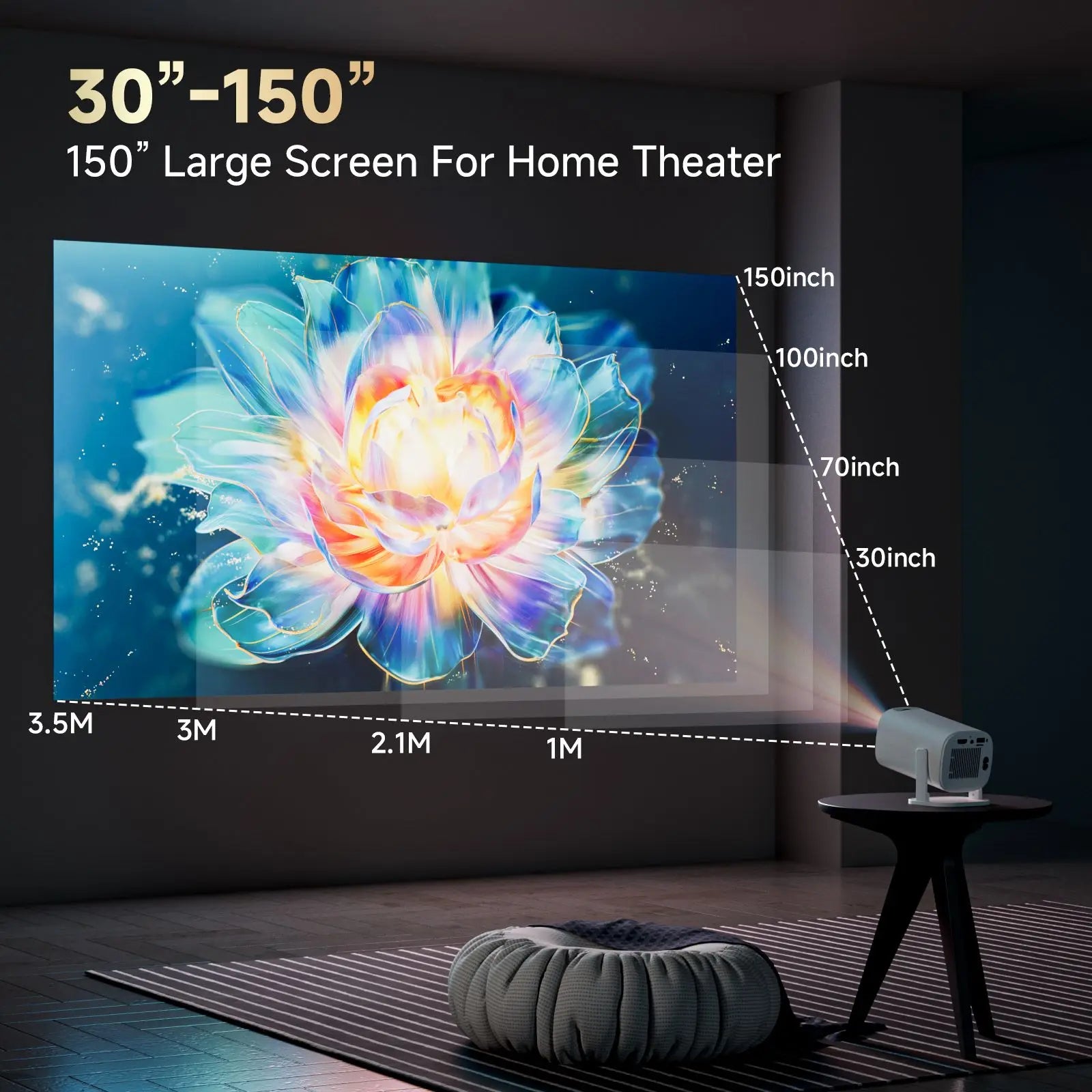 P30PRO Android 14 Smart Mini Projector WiFi6 BT 5.0 Supports 4K 1280 * 720P Supports Screen Mirroring Home Theater Projector