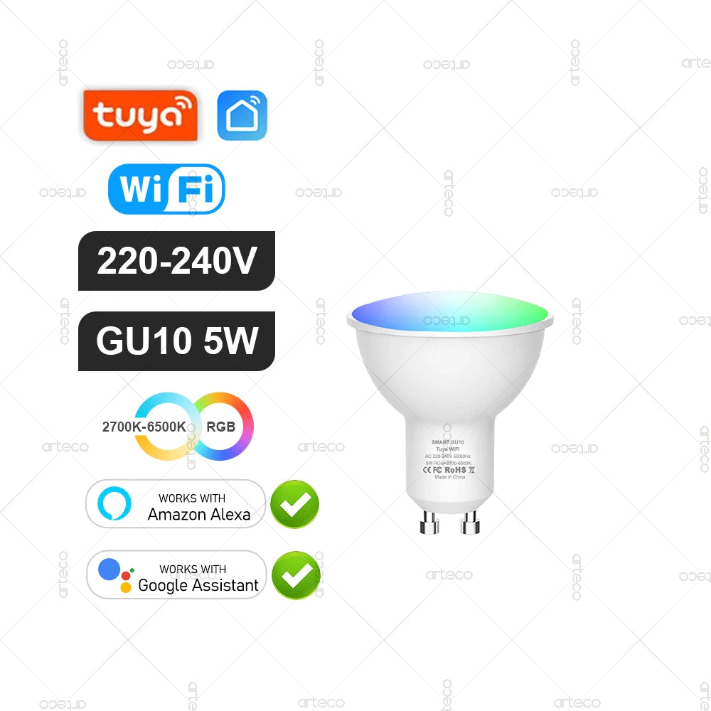 Tuya E27 GU10 E14 Bulb WiFi Zigbee Bluetooth,Dimmable Smart LED Lamp 2700-6500K RGBCW,LED Light Bulb Work With Alexa Google Home