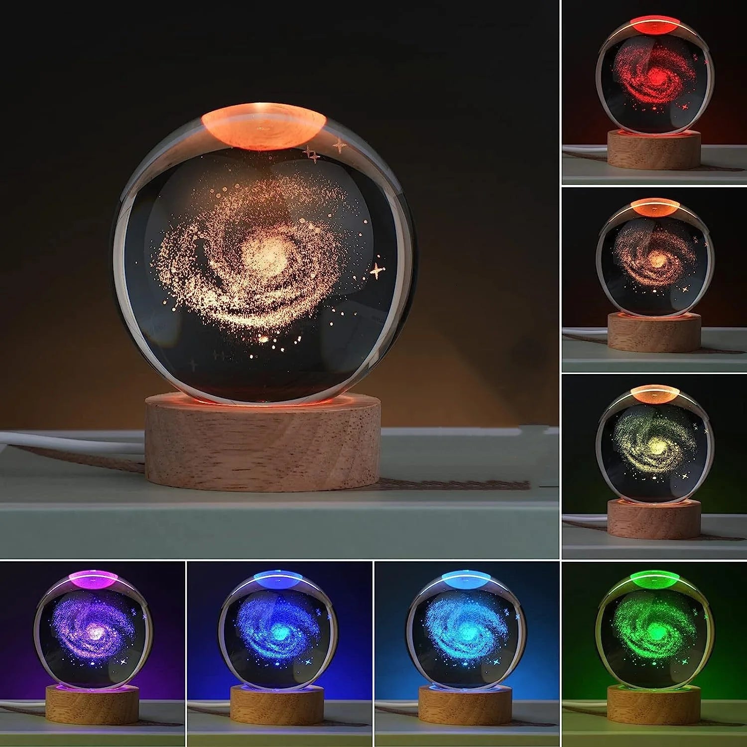 6cm Bedside RGB Lamp Solar Theme Cosmos Series Crystal Ball Night Lights Milky Way Moon Small Ornaments for Desk Creative Gift