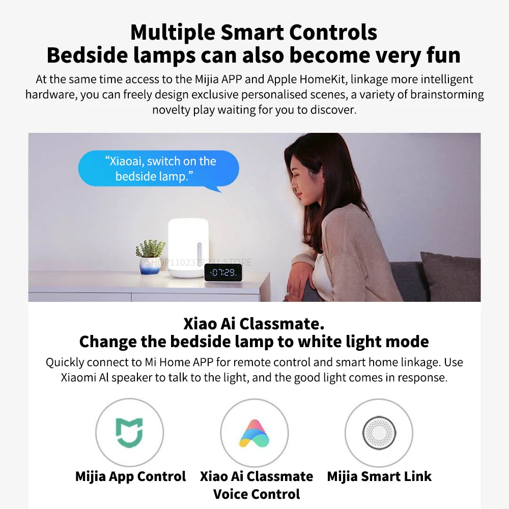 Bedside Lamp 2 Smart Table LED Night Light Colorful 400 Lumens Bluetooth WiFi Touch Control for Apple HomeKit Siri