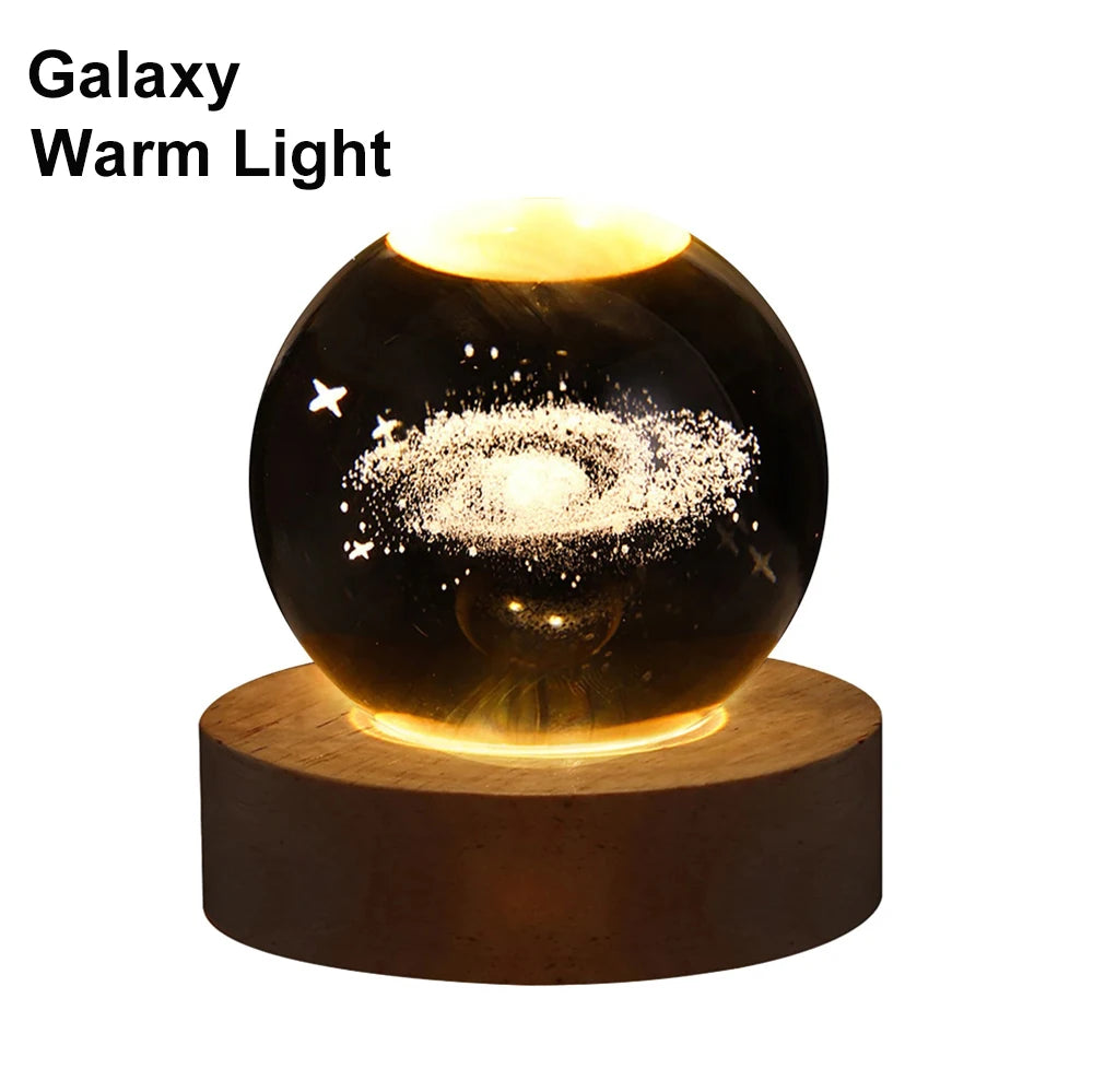 6cm Bedside RGB Lamp Solar Theme Cosmos Series Crystal Ball Night Lights Milky Way Moon Small Ornaments for Desk Creative Gift