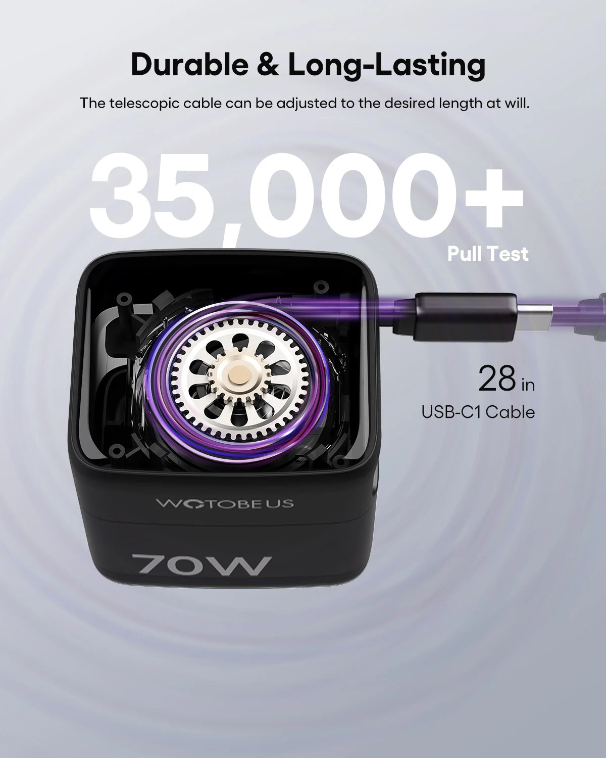 70W GaN USB-C Charger With Retractable Cable Power Adapter 65W PPS 45W Fast Charging for iPhone 17 Galaxy MacBook iPad