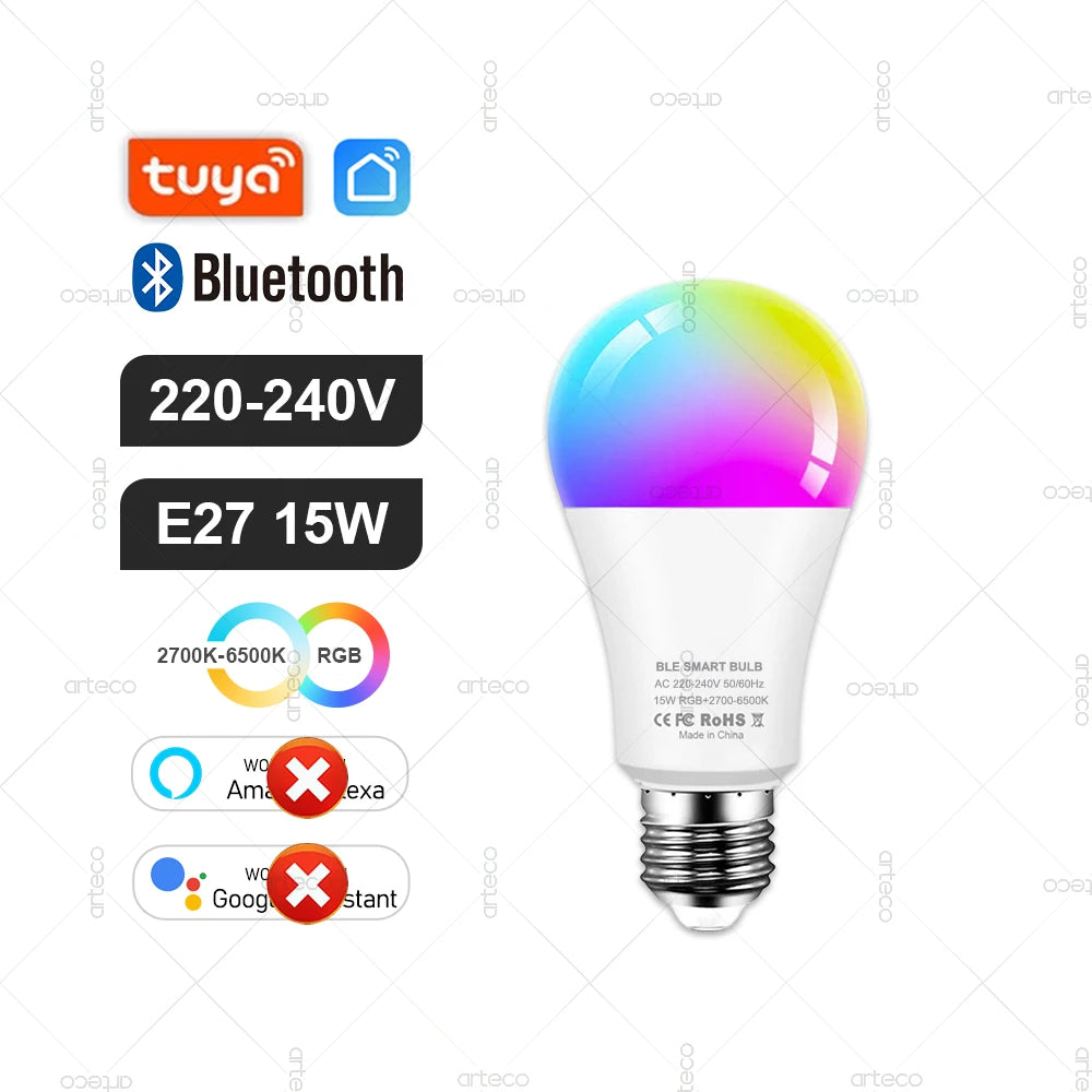 Tuya E27 GU10 E14 Bulb WiFi Zigbee Bluetooth,Dimmable Smart LED Lamp 2700-6500K RGBCW,LED Light Bulb Work With Alexa Google Home
