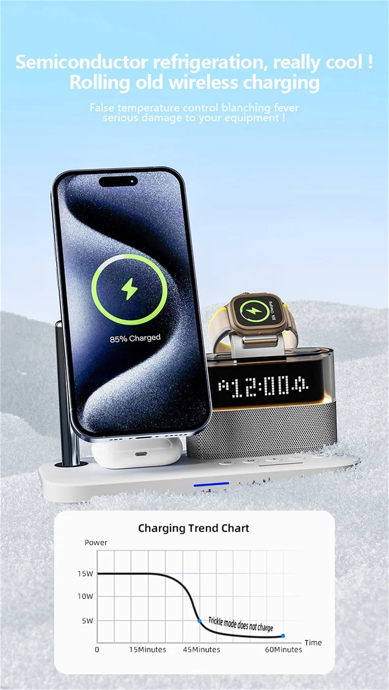 Qi2 5 In 1 Magnetic Wireless Charger Stand LED Night Light Alarm Clock for Samsung iPhone IWatch Airpods Fast Charging Station