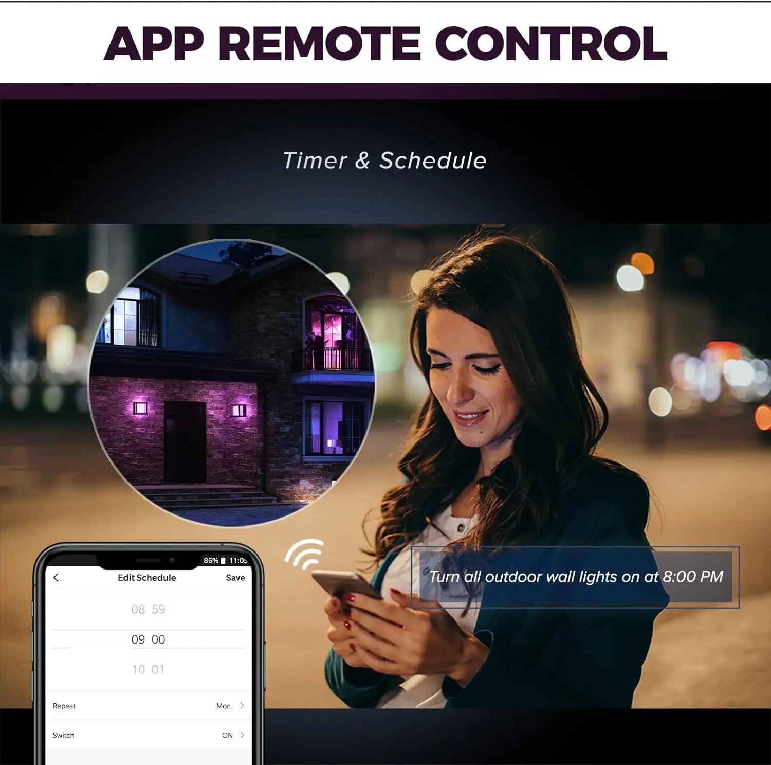 WIFI Smart LED Wall Lamp Outdoor Light Fxiture 20W 2700k-6500k Waterproof RGBICW Color Voice Control Work With Alexa Google