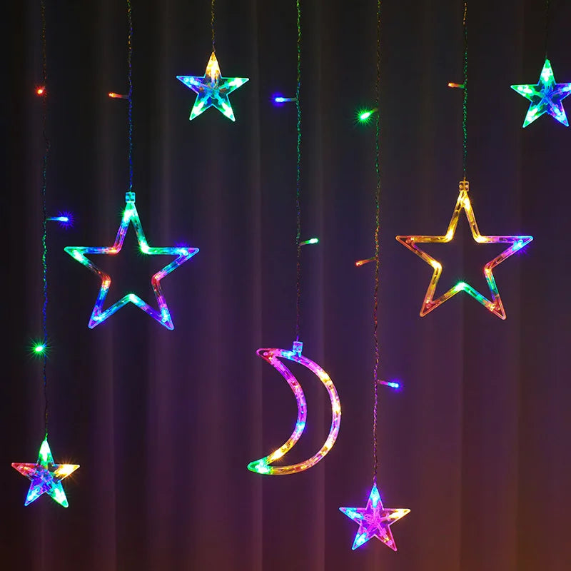LED Star Moon Curtain String Light 3.5M Battery Powered Christmas Garland Decor Light Wedding Party Ramadan Decoration Supplies