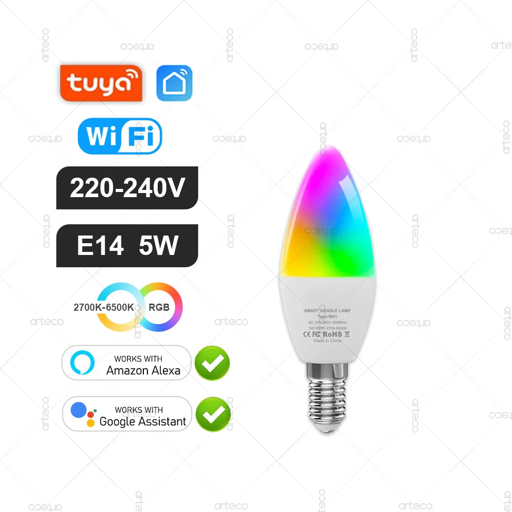 Tuya E27 GU10 E14 Bulb WiFi Zigbee Bluetooth,Dimmable Smart LED Lamp 2700-6500K RGBCW,LED Light Bulb Work With Alexa Google Home