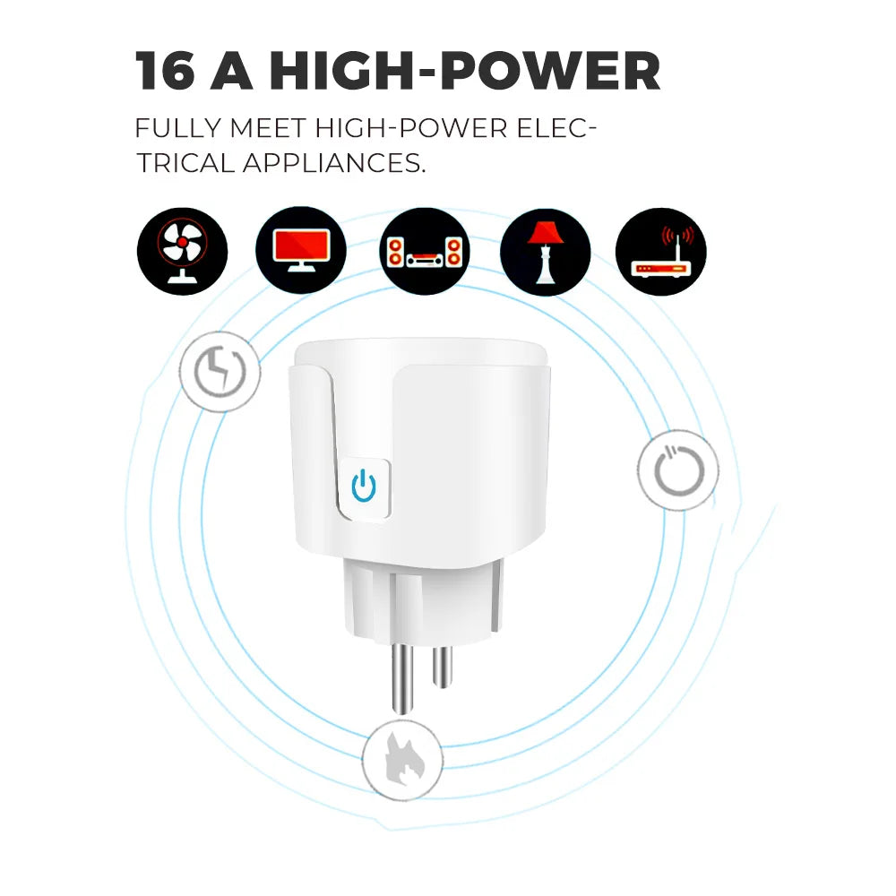 Tuya WiFi Smart Plug 16A/20A EU Smart Socket With Power Monitoring Timing Function Smart Life APP Voice Control Via Alexa Google