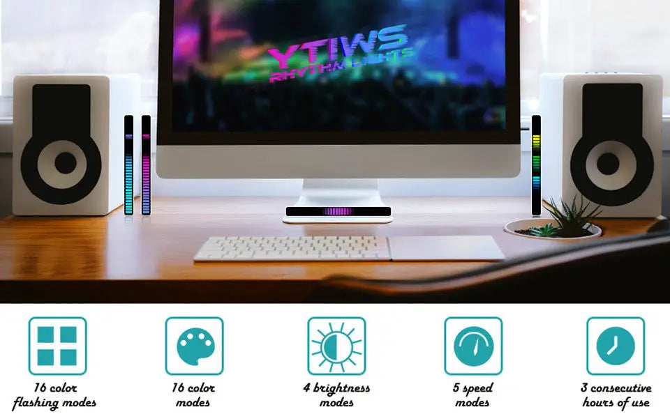 LED Ambient Light RGB Table Lamp Bluetooth Music Sync Night Light USB Rechargeable Desk Mood Light for Car PC Gaming Room Decor