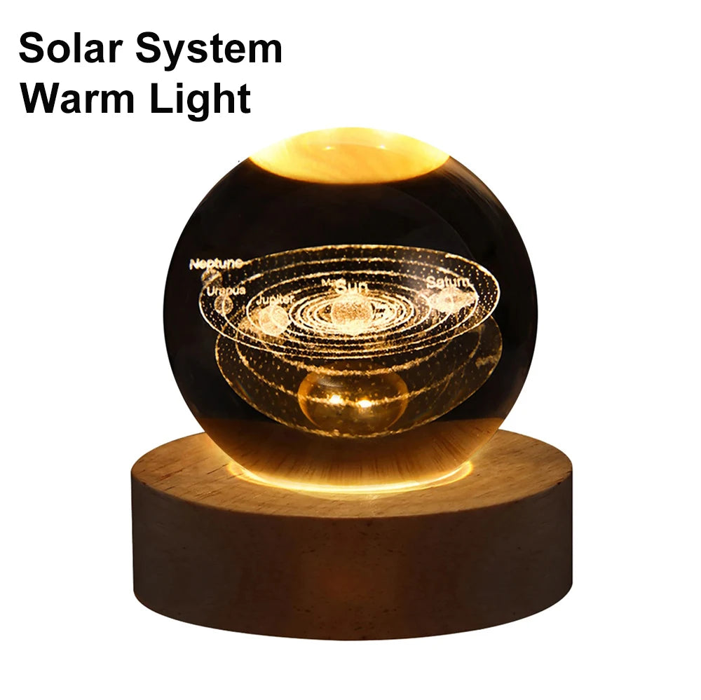 6cm Bedside RGB Lamp Solar Theme Cosmos Series Crystal Ball Night Lights Milky Way Moon Small Ornaments for Desk Creative Gift