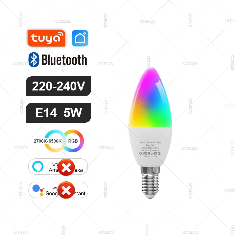 Tuya E27 GU10 E14 Bulb WiFi Zigbee Bluetooth,Dimmable Smart LED Lamp 2700-6500K RGBCW,LED Light Bulb Work With Alexa Google Home
