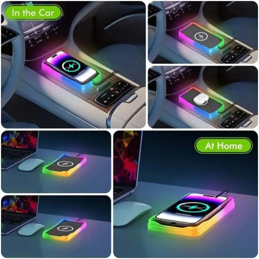 Car 100W Wireless Charger Pad ON/OFF RGB Anti Slip Base Phone Holder for iPhone 16-12 Samsung Xiaomi AirPods Pro 2 Fast Charging