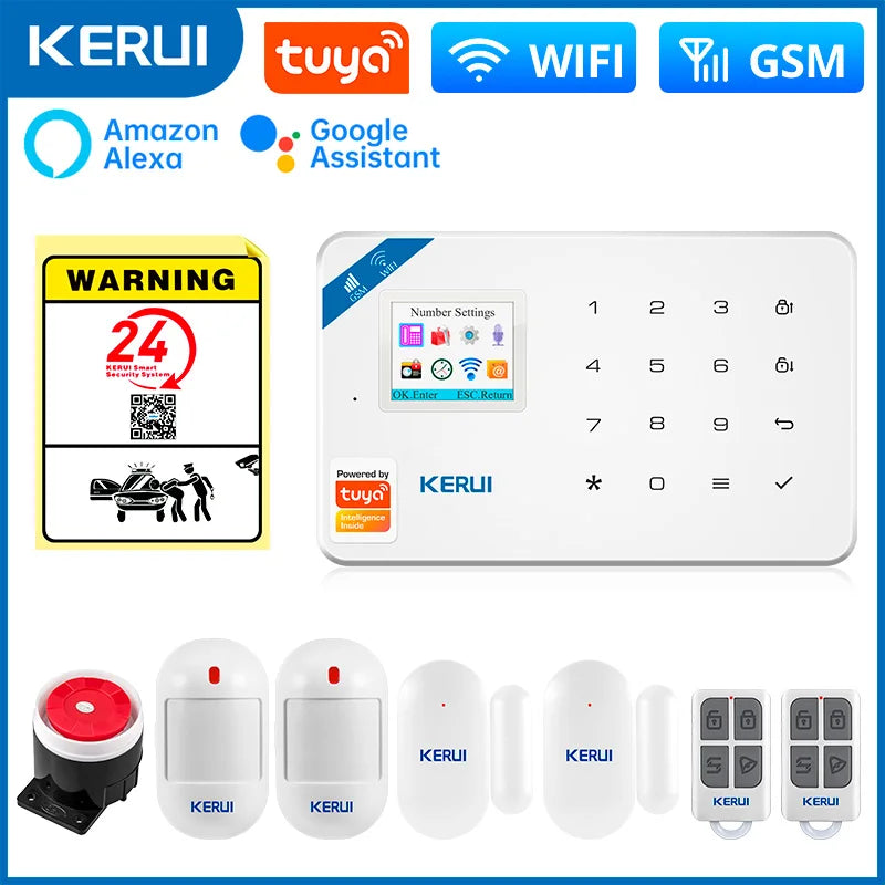 KERUI W181 Alarm System Secutrity Home WIFI GSM Alarm Tuya Smart Motion Detector Door Sensor Burglar IP Camera Work Alexa Google